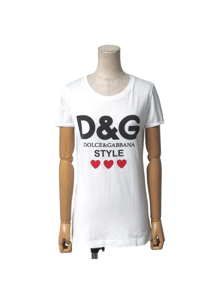 Dolce & Gabbana Short Sleeve T-Shirt 36 Crew Neck Logo White Black Red